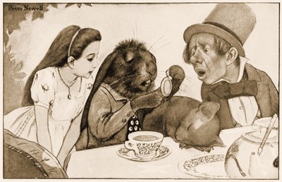 "Lo immerse nella sua tazza di tè e lo guardò di nuovo", illustrazione per Alice nel Paese delle Meraviglie di Lewis Carroll, 1901 da Peter Newell